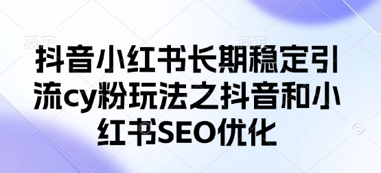 抖音小红书长期稳定引流cy粉玩法之抖音和小红书SEO优化-偏门项目网
