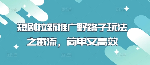 短剧拉新推广野路子玩法之截流，简单又高效-偏门项目网