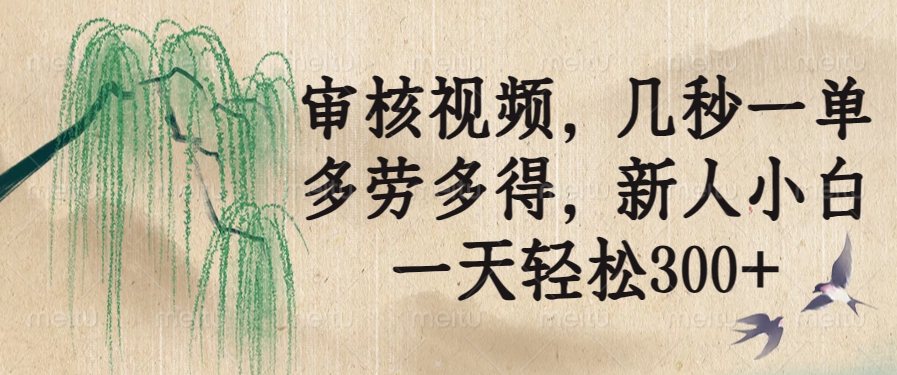 审核视频，几秒一单，多劳多得，新人小白一天轻松300+-偏门项目网