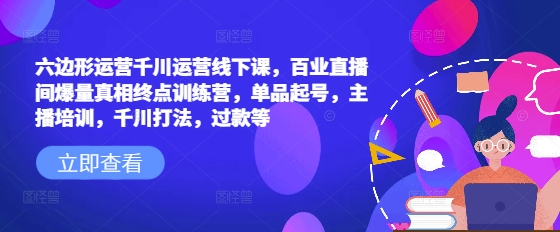 六边形运营千川运营线下课，百业直播间爆量真相终点训练营，单品起号，主播培训，千川打法，过款等-偏门项目网