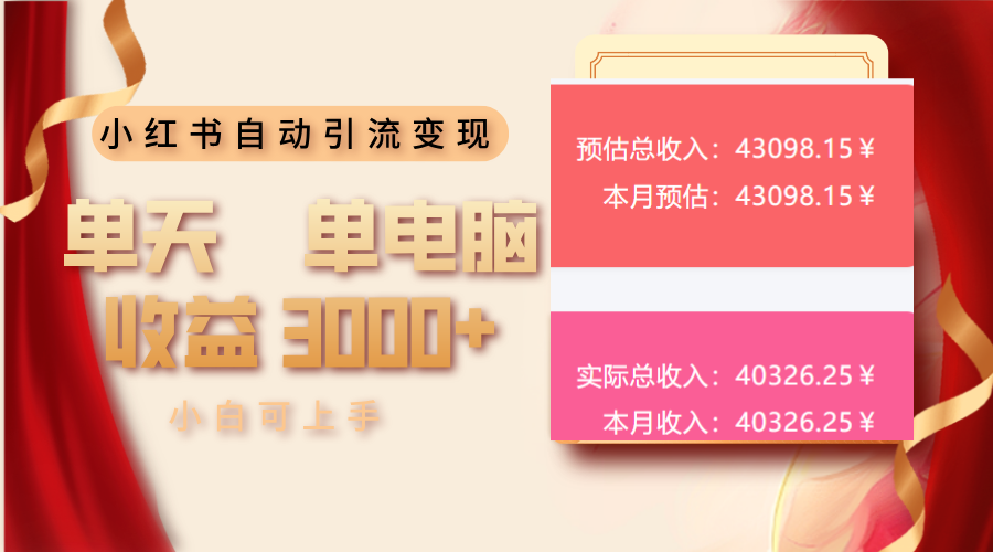 小红书自动引流变现 单天单电脑收益3000+  小白可上手-偏门项目网