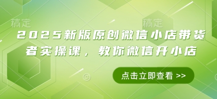 2025新版原创微信小店带货者实操课，教你微信开小店-偏门项目网