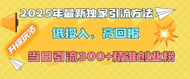 2025年最新独家引流方法，低投入高回报？当日引流300+精准创业粉-偏门项目网