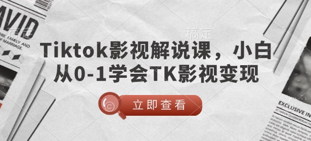 TikTok影视解说课，小白从0-1学会TK影视变现-偏门项目网