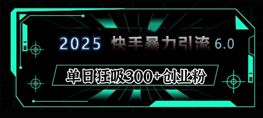 2025年快手6.0保姆级教程震撼来袭，单日狂吸300+精准创业粉-偏门项目网