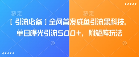 【引流必备】全网首发咸鱼引流黑科技，单日曝光引流500+，附矩阵玩法【揭秘】-偏门项目网