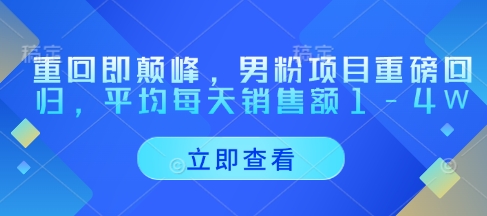 重回即颠峰，男粉项目重磅回归，平均每天销售额1-4W-偏门项目网