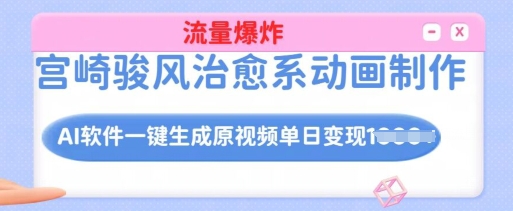 宫崎骏风治愈系动画制作，AI软件一键生成原创视频流量爆炸，单日变现多张，详细实操流程-偏门项目网