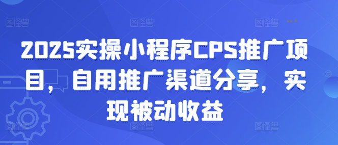 2025实操小程序CPS推广项目，自用推广渠道分享，实现被动收益-偏门项目网