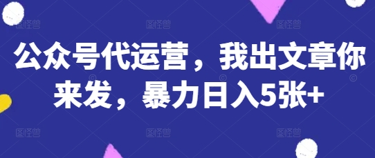 公众号代运营，我出文章你来发，暴力日入5张+【揭秘】-偏门项目网
