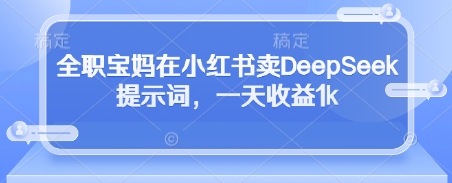 全职宝妈在小红书卖DeepSeek提示词，一天收益1k-偏门项目网