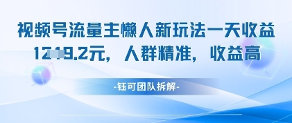 视频号流量主懒人新玩法，一天收益1k，人群精准收益高-偏门项目网