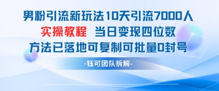 男粉引流新玩法10天引流7000人当日变现四位数可复制可批量0封号-偏门项目网