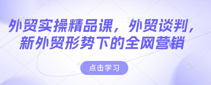 外贸实操精品课，外贸谈判，新外贸形势下的全网营销-偏门项目网