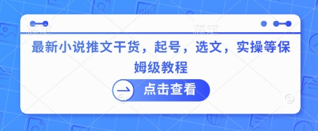 最新小说推文干货，起号，选文，实操等保姆级教程-偏门项目网