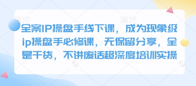 全案IP操盘手线下课，成为现象级ip操盘手必修课，无保留分享，全是干货，不讲废话超深度培训实操-偏门项目网