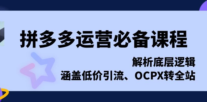 拼多多运营必备课程，解析底层逻辑，涵盖低价引流、OCPX转全站-偏门项目网