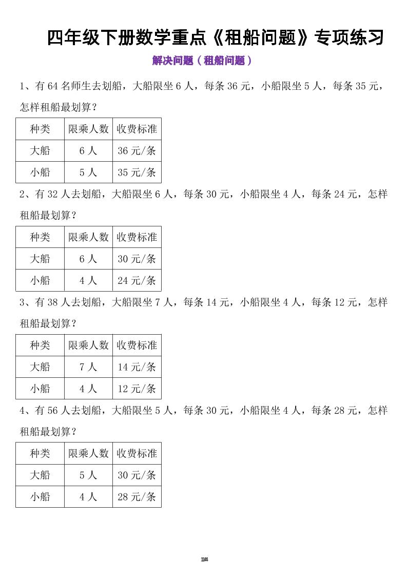 四年级下数学租船问题(4)-偏门项目网