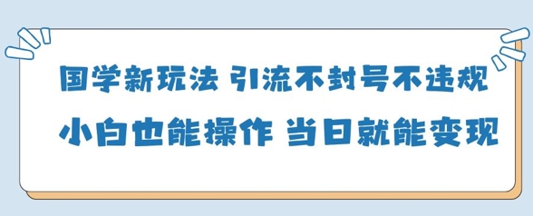 国学新玩法，引流不封号不违规小白也能操作，当日就能变现-偏门项目网
