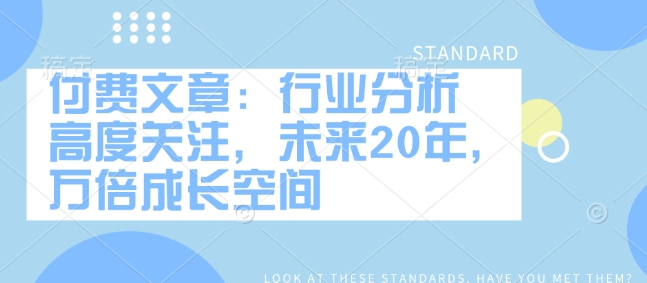 付费文章：行业分析 高度关注，未来20年，万倍成长空间-偏门项目网