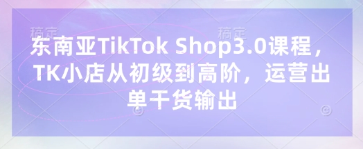 东南亚TikTok Shop3.0课程，TK小店​从初级到高阶，运营出单干货输出-偏门项目网