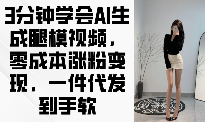3分钟学会AI生成腿模视频，零成本涨粉变现，一件代发到手软-偏门项目网