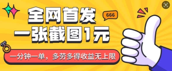 全网首发，一张截图1块钱，一分钟一单，多劳多得，收益无上限-偏门项目网