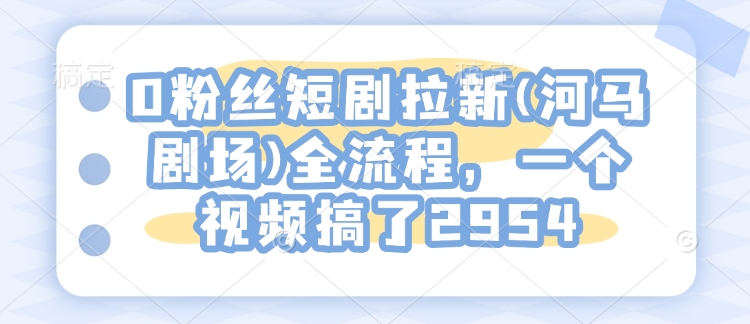 0粉丝短剧拉新(河马剧场)全流程，一个视频搞了2954-偏门项目网
