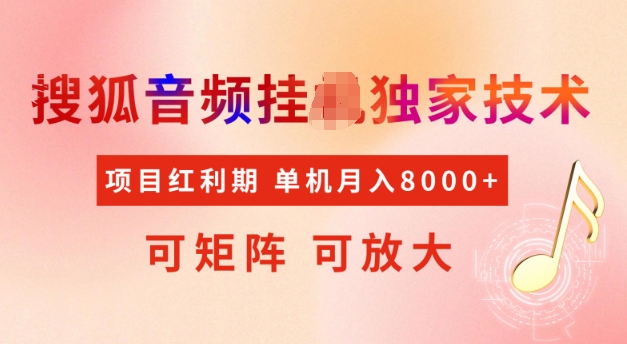首发搜狐音频挂JI，项目红利期，可矩阵可放大，稳定月入5k【揭秘】-偏门项目网