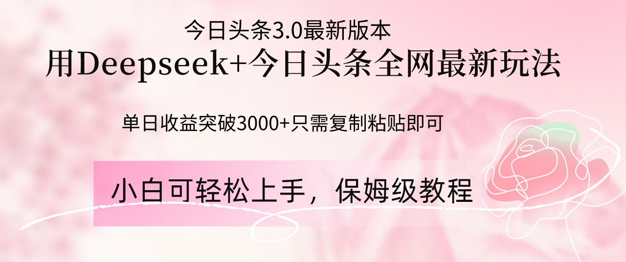 Deepseek结合今日头条全网最新玩法，单日收益突破3000+，只需要简单的…-偏门项目网
