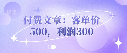 付费文章：客单价500，利润300-偏门项目网