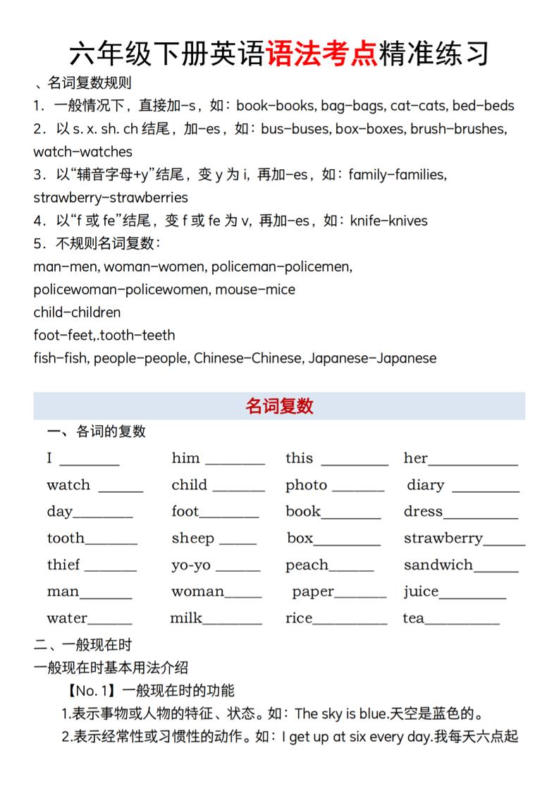 【英语】【通用】六年级下册英语语法考点精准练习-偏门项目网