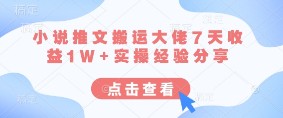 小说推文搬运大佬7天收益1W+实操经验分享-偏门项目网