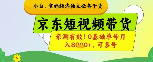小白宝妈经济独立必备干货，京东短视频带货，亲测有效!0基础单号月入8k+，可多号【揭秘】-偏门项目网