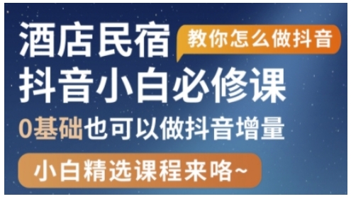 抖音本地生活酒店民宿运营，0基础也可以做抖音增量-偏门项目网