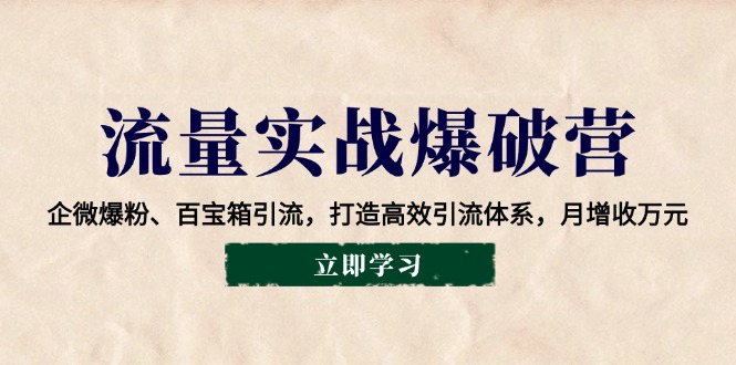 流量实战爆破营：企微爆粉、百宝箱引流，打造高效引流体系，月增收万元-偏门项目网