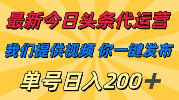 最新今日头条代运营，我们提供视频，你一键发布，单号日入200+【揭秘】-偏门项目网