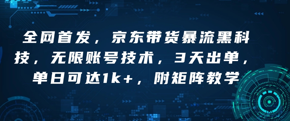 全网首发，京东带货暴流黑科技，无限账号技术，3天出单，单日可达1k+，附矩阵教学【揭秘】-偏门项目网