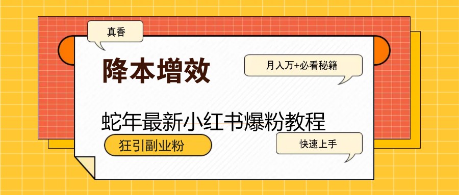 蛇年最新小红书爆粉教程，狂引副业粉，月入万+必看-偏门项目网