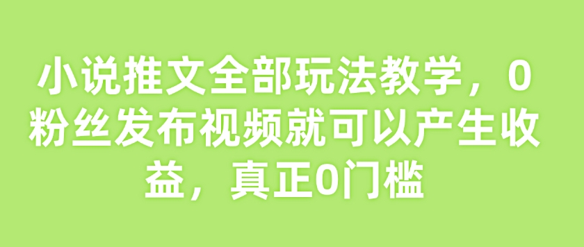 小说推文全部玩法教学，0粉丝发布视频就可以产生收益，真正0门槛-偏门项目网
