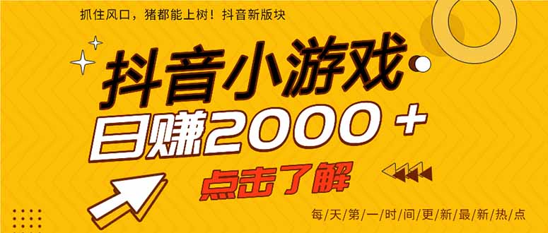 抖音小游戏，最新风口项目，亲测单游戏2000+感兴趣点击了解。-偏门项目网