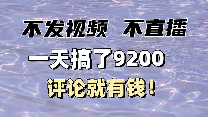 不发作品不直播，评论就有钱，一条最高10块，一天搞了9200-偏门项目网
