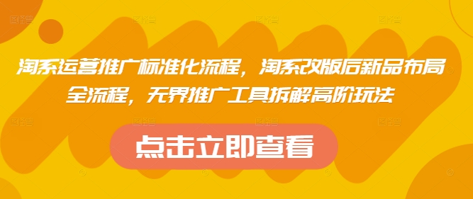 淘系运营推广标准化流程，​淘系改版后新品布局全流程，无界推广工具拆解高阶玩法-偏门项目网