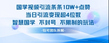 国学视频引流条条10W+点赞当日引流变现超4位数-偏门项目网