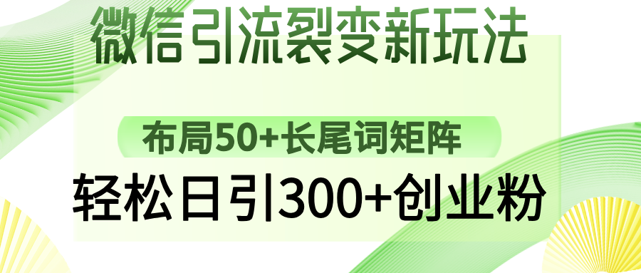 微信引流裂变新玩法：布局50+长尾词矩阵，轻松日引300+创业粉-偏门项目网