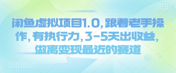 闲鱼虚拟项目1.0，跟着老手操作，有执行力，3-5天出收益，做离变现最近的赛道-偏门项目网