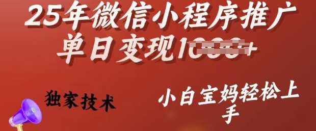 25年微信小程序推广单日变现多张，独家技术，小白宝妈轻松上手【揭秘】-偏门项目网