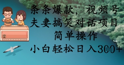 条条爆款，视频号夫妻搞笑对话项目，简单操作，小白轻松日入3张+-偏门项目网