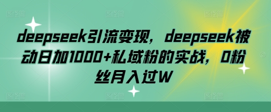 deepseek引流变现，deepseek被动日加1000+私域粉的实战，0粉丝月入过W-偏门项目网