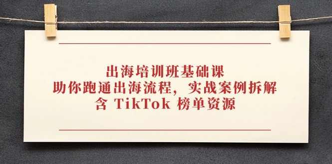 出海培训班基础课，助你跑通出海流程，实战案例拆解，含 TikTok 榜单资源-偏门项目网